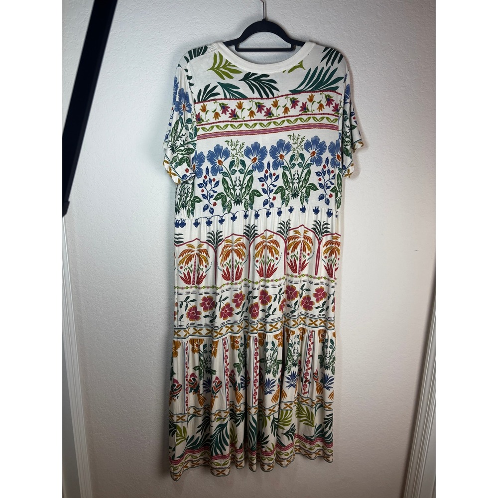 Johnny Was Floral Tiered Maxi Dress XXL Ivory Multicolor Short Sleeve Boho New - Picture 6 of 6